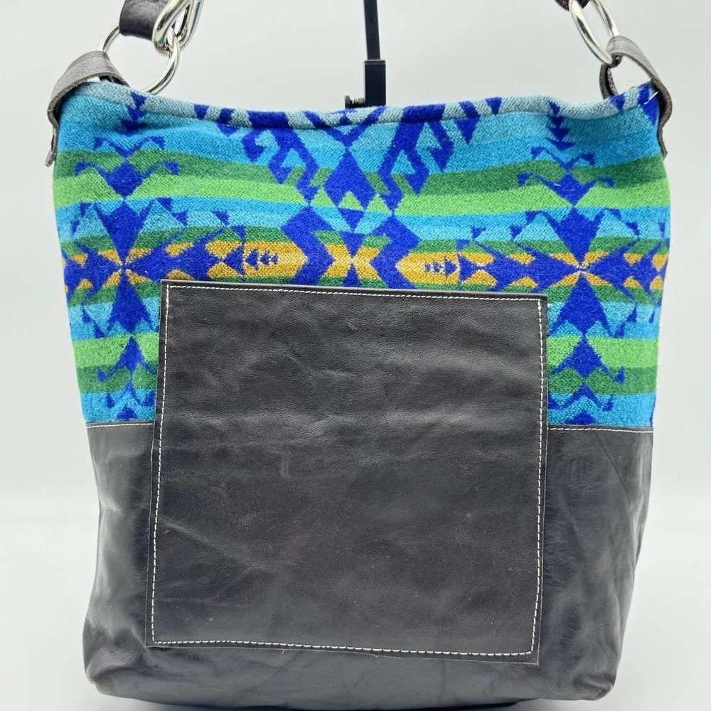 Custom Pendleton Upcycled Leather & Wool Nan-Made Pecos Hobo Crossbody Tote‎ Bag